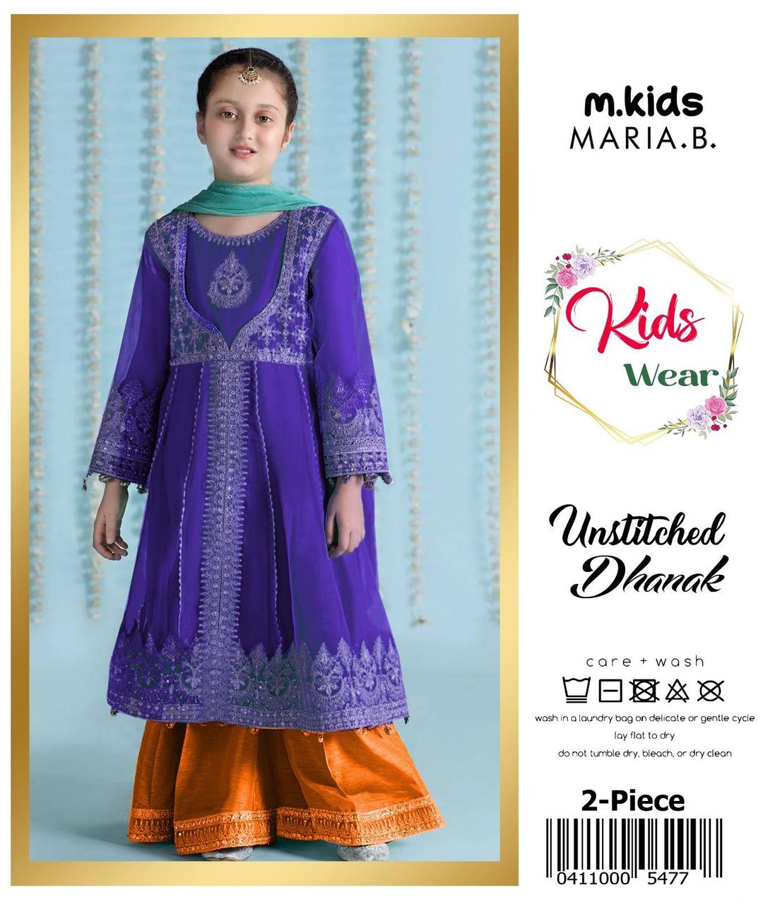 2 Pcs Girls Dhanak Embroidered Unstitched Suit