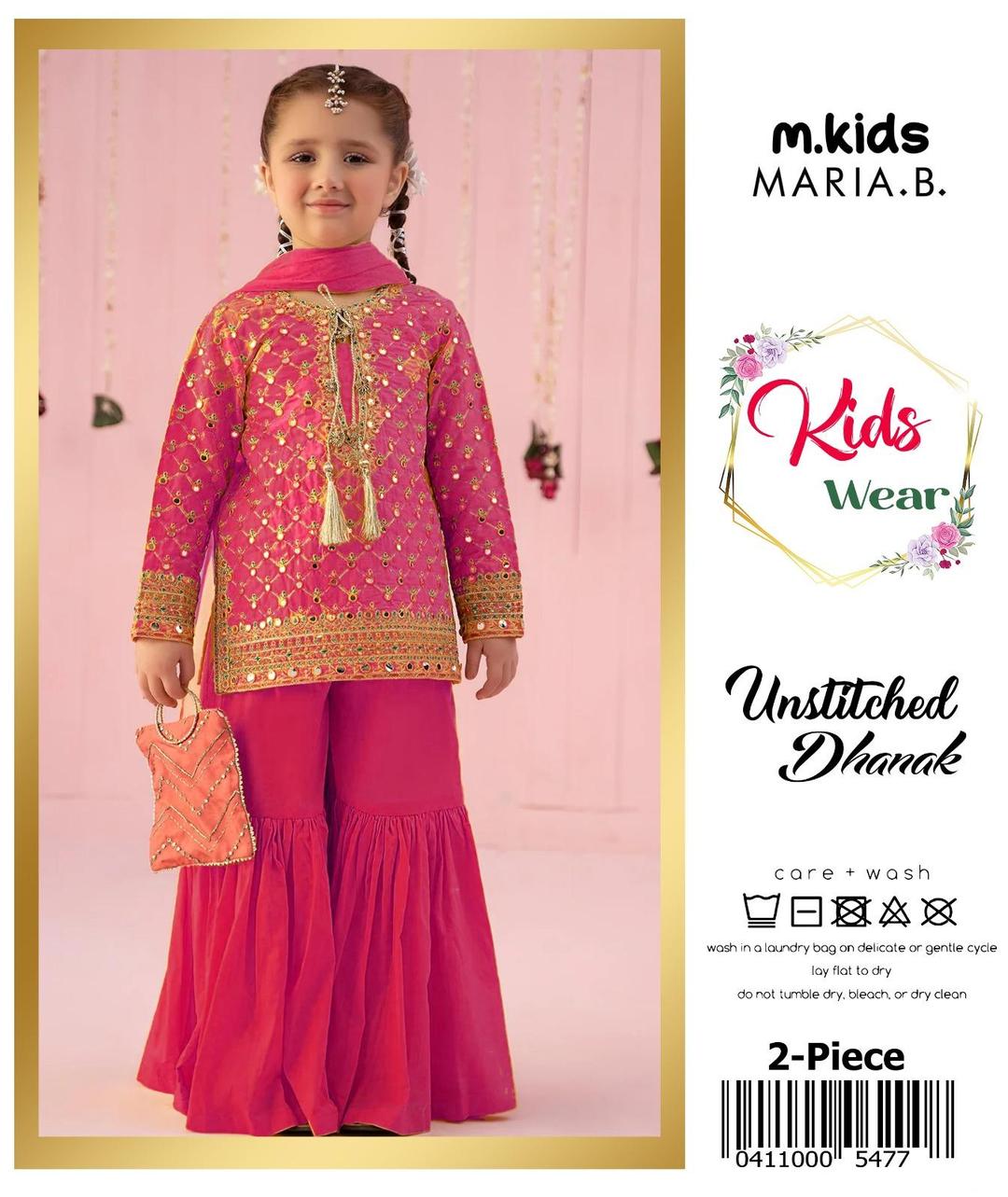 2 Pcs Girls Dhanak Embroidered Unstitched Suit