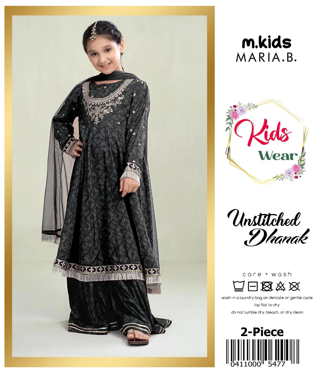 2 Pcs Girls Dhanak Embroidered Unstitched Suit