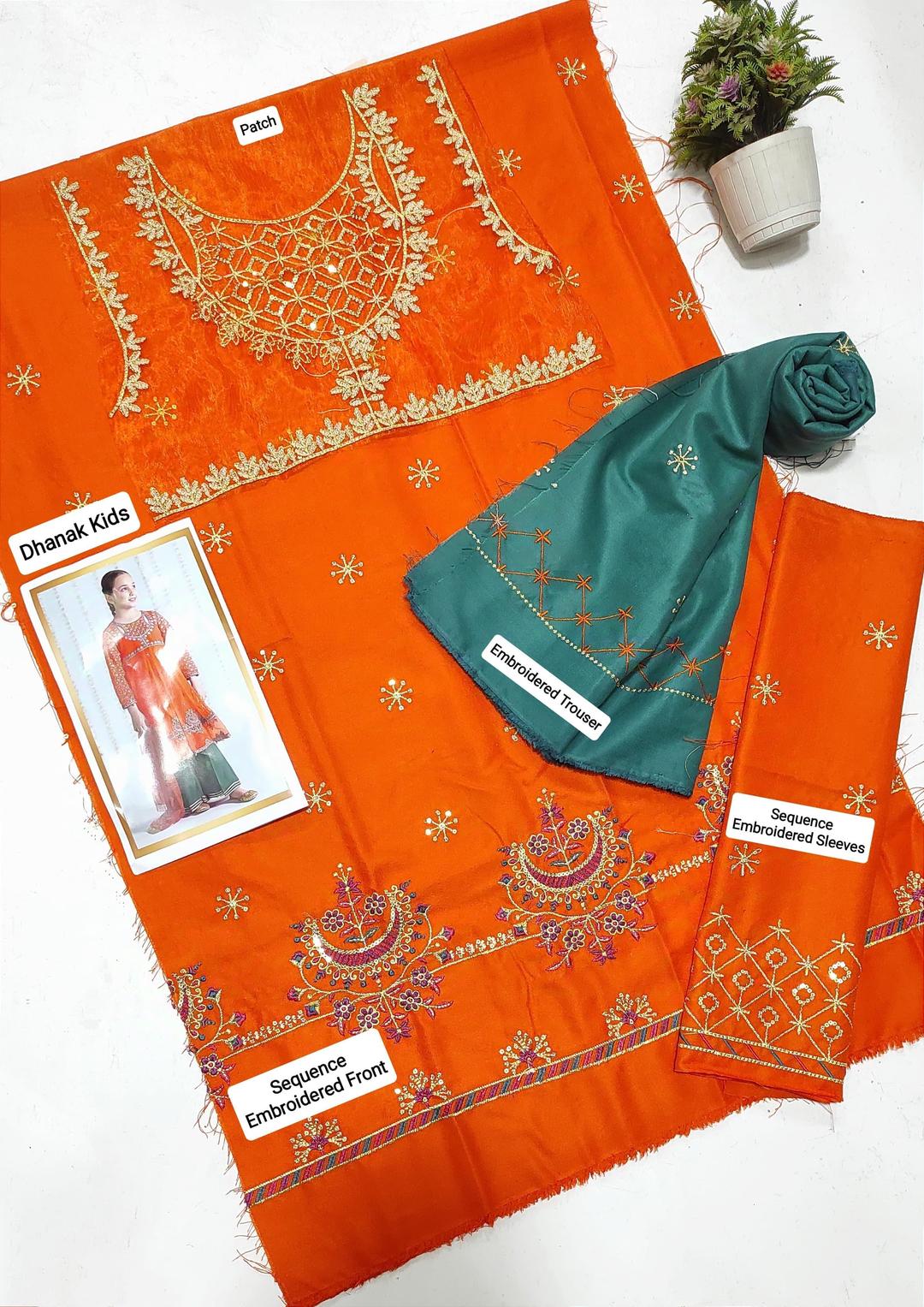 2 Pcs Girls Dhanak Embroidered Unstitched Suit