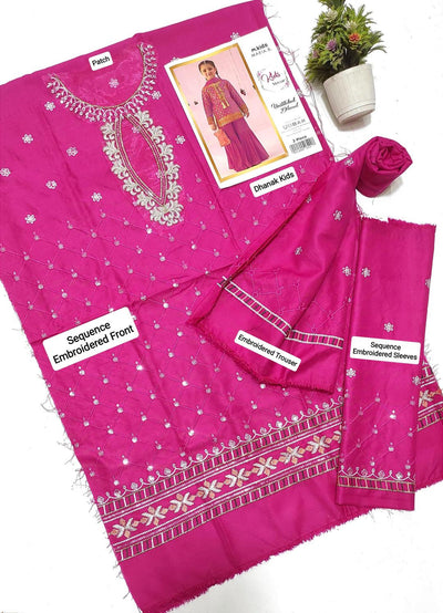 2 Pcs Girls Dhanak Embroidered Unstitched Suit