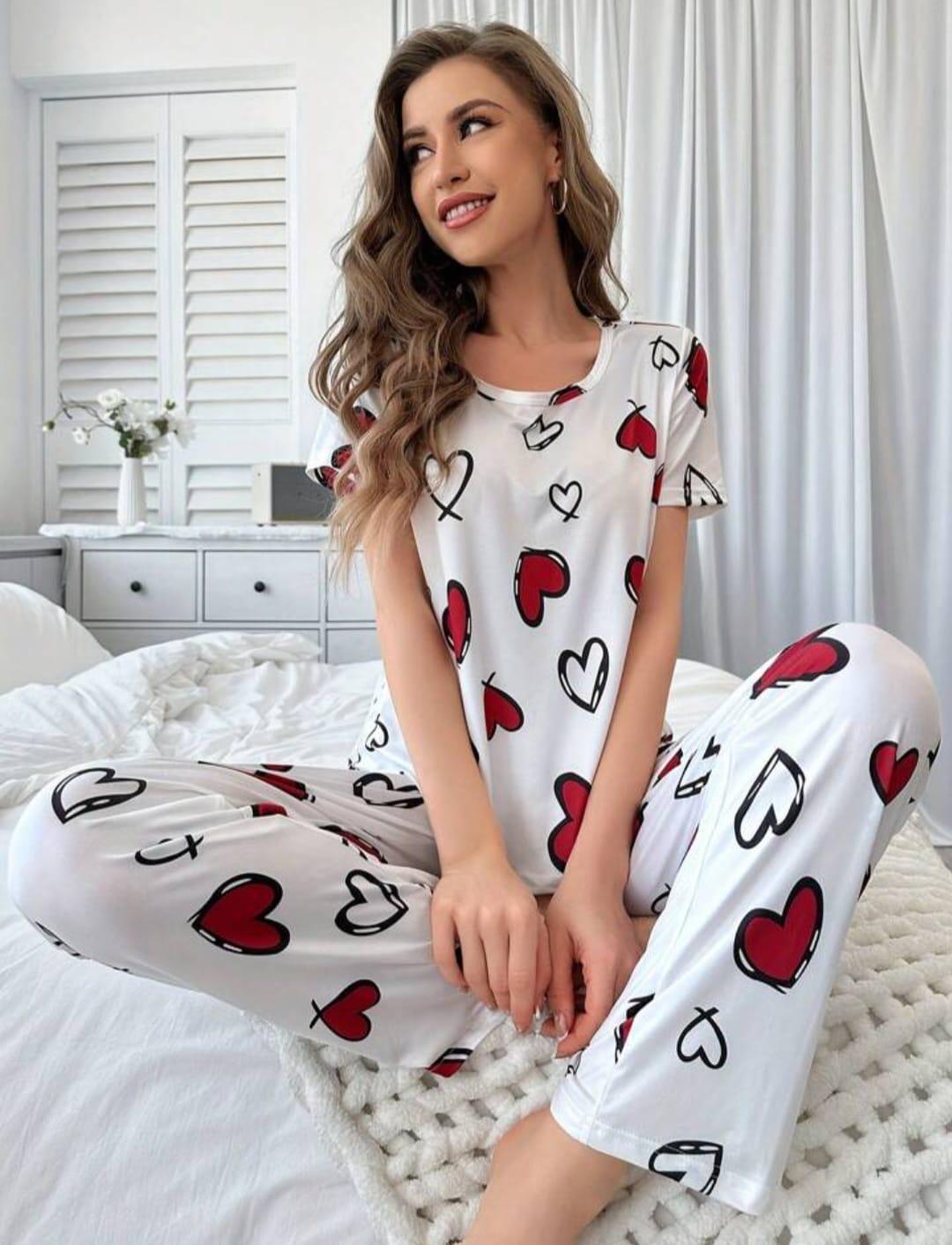 2 Pcs Women's Stitched Jersey Printed Night Suit