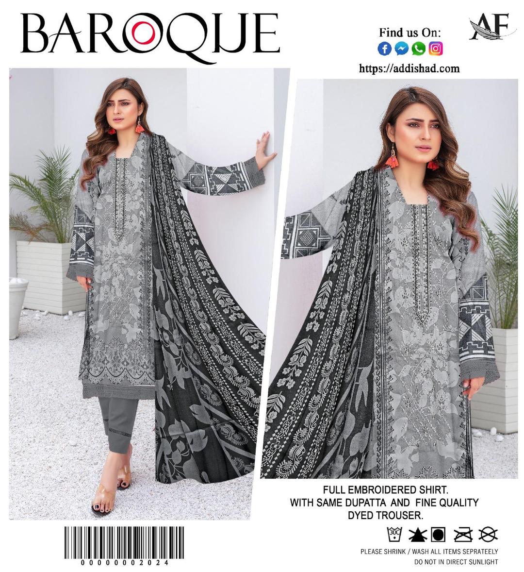 Gray Embroidered Dhanak 3-Piece Suit