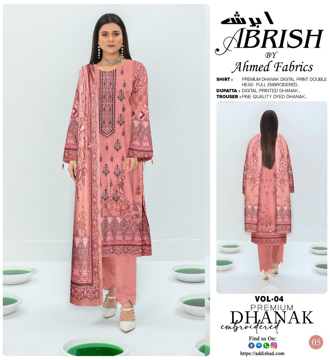 Pink Embroidered Dhanak 3-Piece Suit