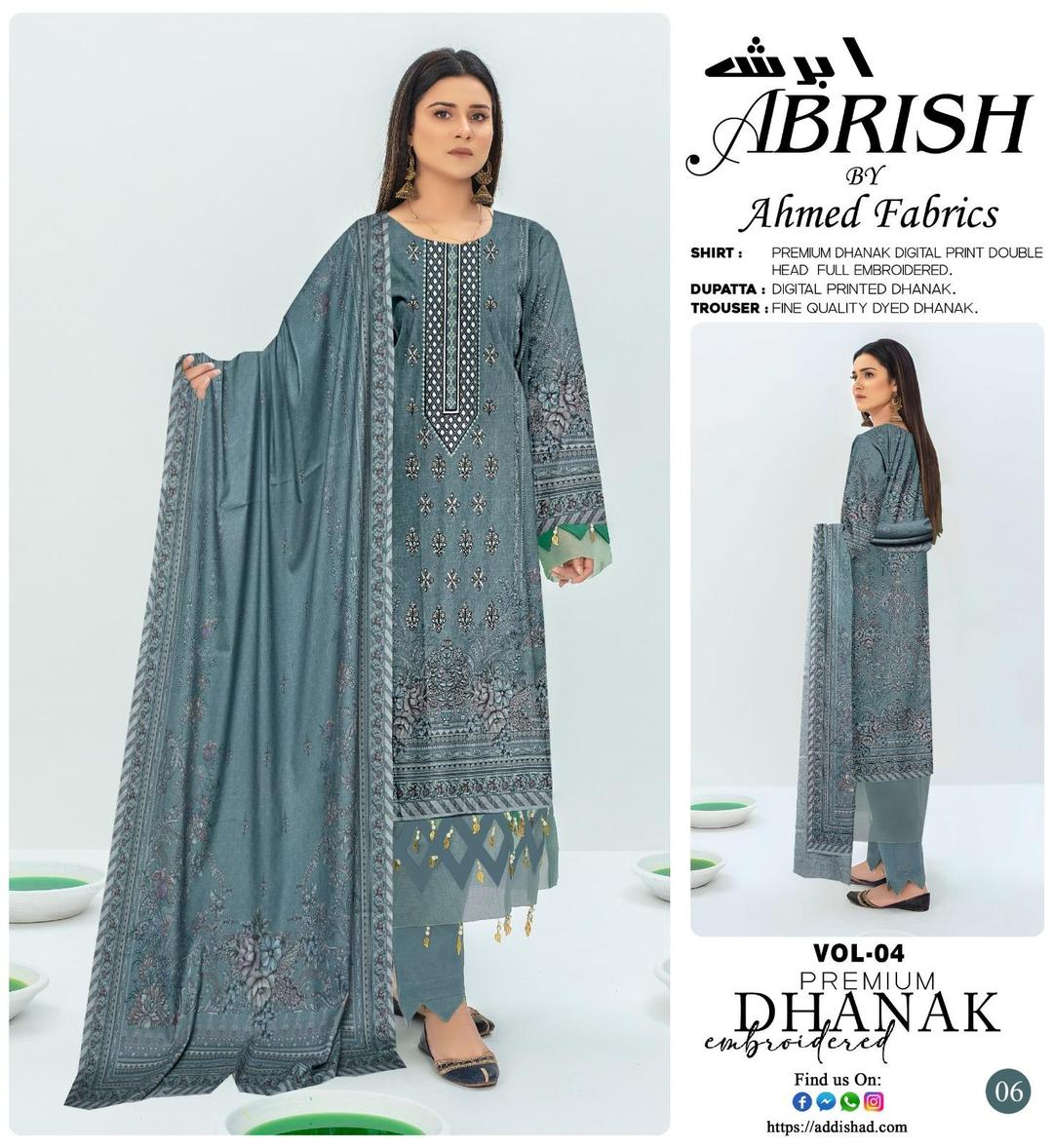 Gray Embroidered Dhanak 3-Piece Suit